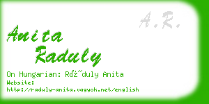 anita raduly business card